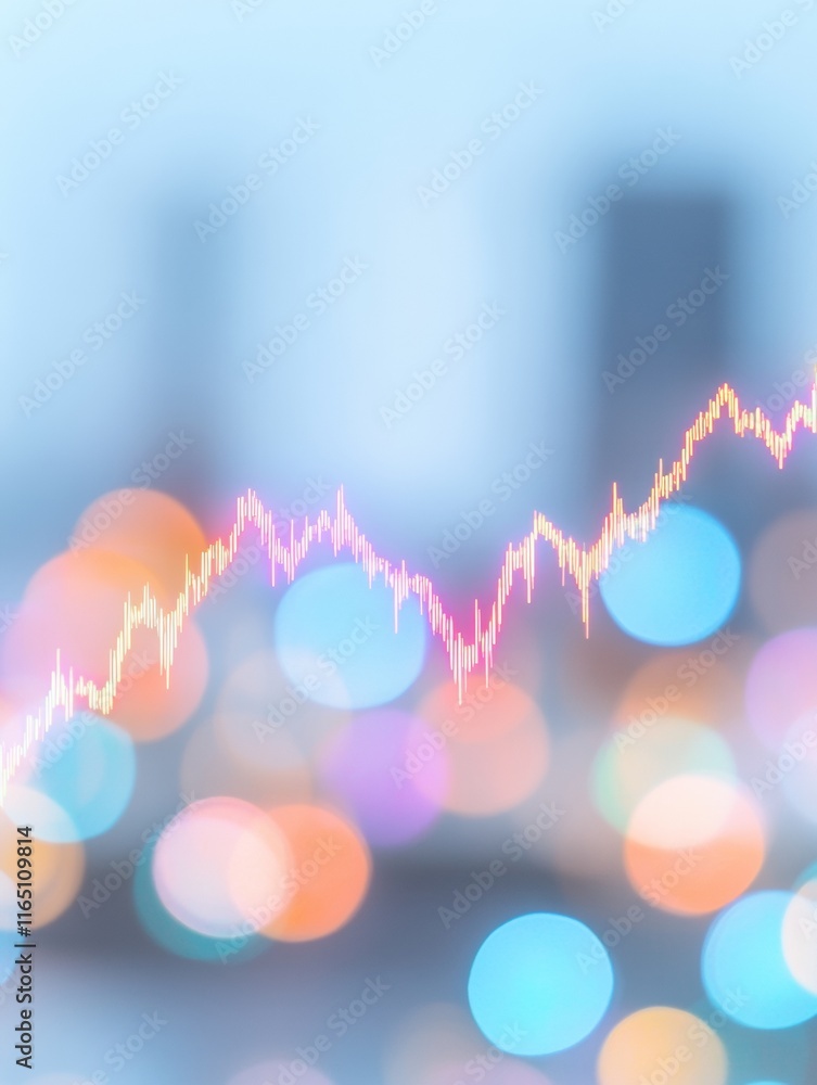 Poster abstract urban stock trends with vibrant geometric patterns and bokeh background
