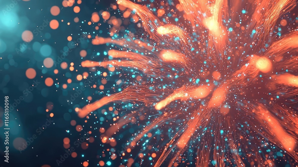 Poster Fireworks abstract background idea. Colorful explosion of light, creating a vibrant abstract background with sparkles.