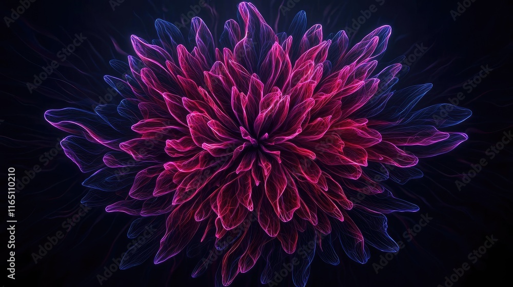 Aufkleber Fireworks abstract background idea. A vibrant digital flower bursting with color and intricate details in a dark background.