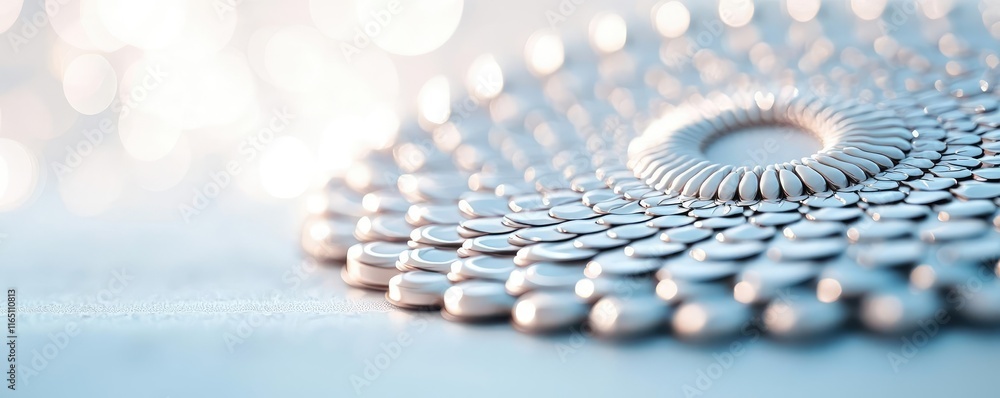 Poster Circles abstract background concept. A close-up of a circular arrangement of metallic beads creating an intriguing pattern.