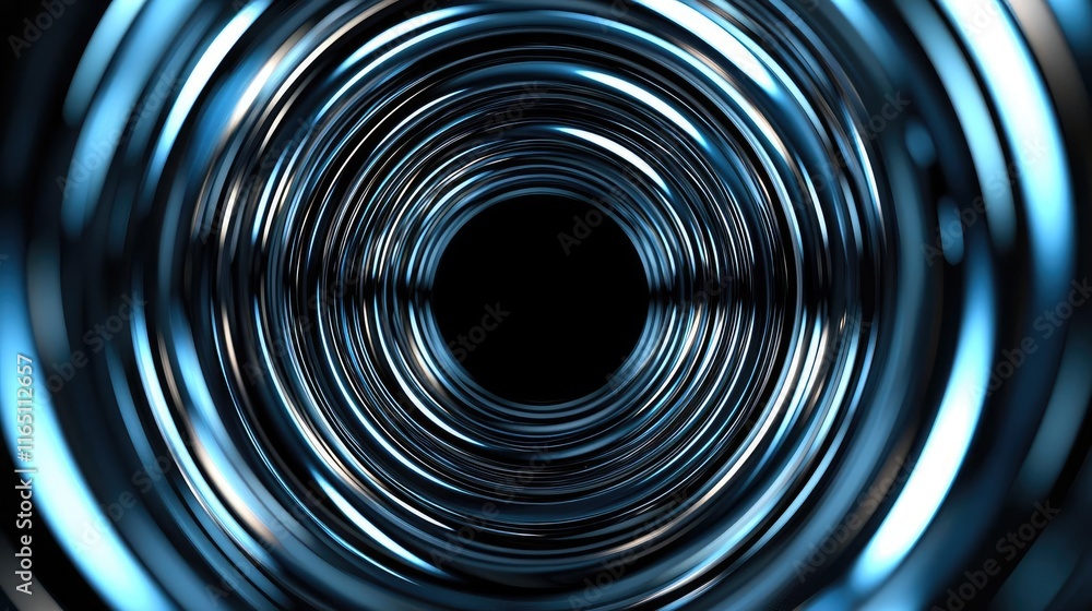 Poster Circles abstract background concept. Futuristic view of a metallic tunnel with glowing edges, conveying depth and motion.