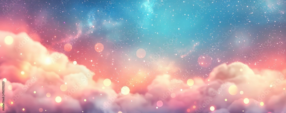 Poster Cosmic abstract background idea. A breathtaking sky filled with colorful clouds, creating a serene and dreamy atmosphere.