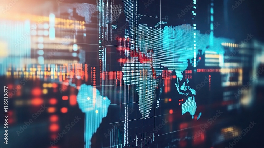Poster high-tech business background with world map and digital elements