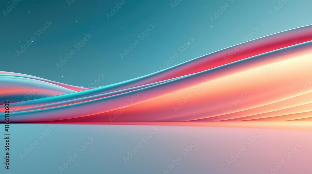 Poster Cosmic abstract background idea. Vibrant flowing waves in pastel colors create a serene and modern visual landscape.