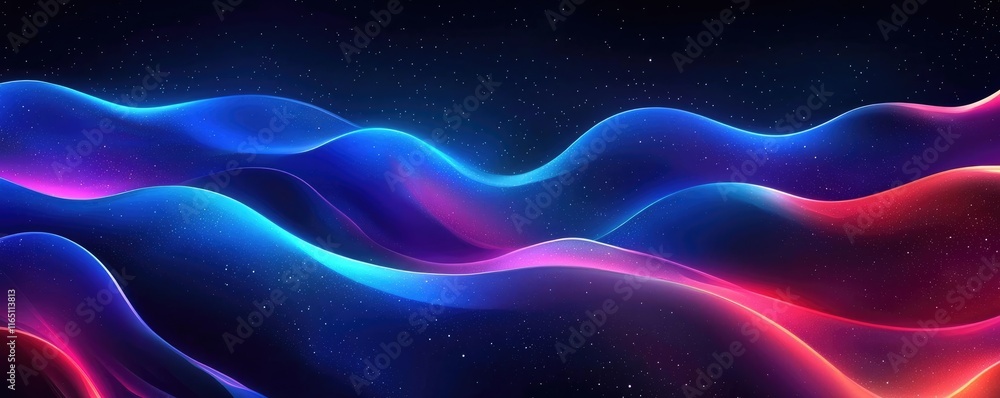 Poster Cosmic abstract background idea. Abstract waves of vibrant colors creating a dynamic digital background.