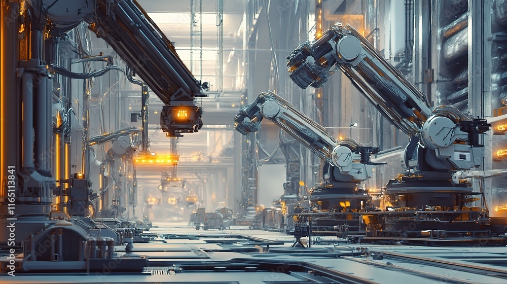 Aufkleber automated industrial complex with advanced robotic arms and systems