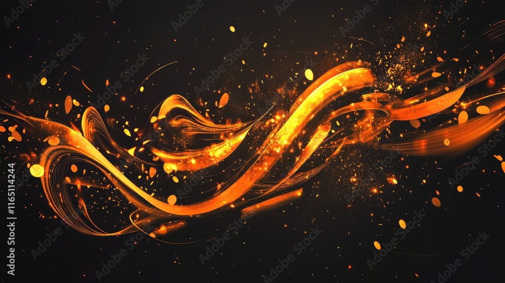 Poster dynamic abstract calligraphy design with glowing fireworks in the background, evoking festivity and 