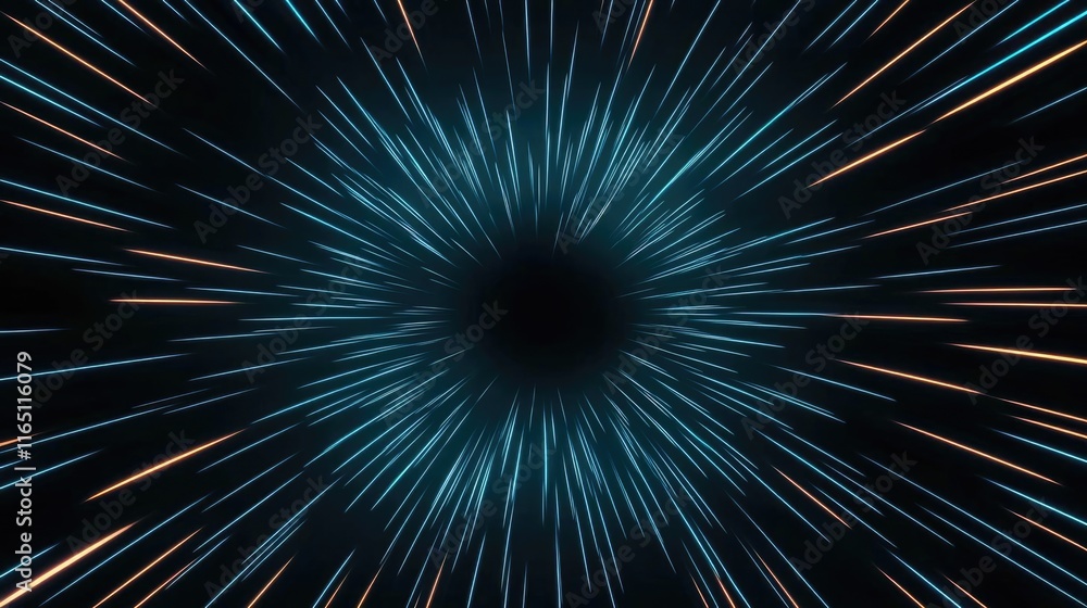 Poster Fireworks abstract background idea. Abstract light streaks converge to a central point, creating a dynamic visual effect.