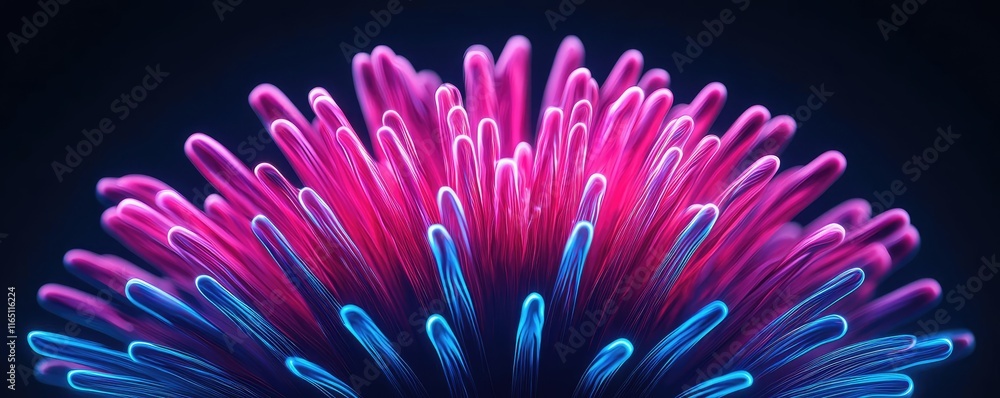 Poster fireworks abstract background idea. a vibrant abstract design featuring glowing strands in pink and 