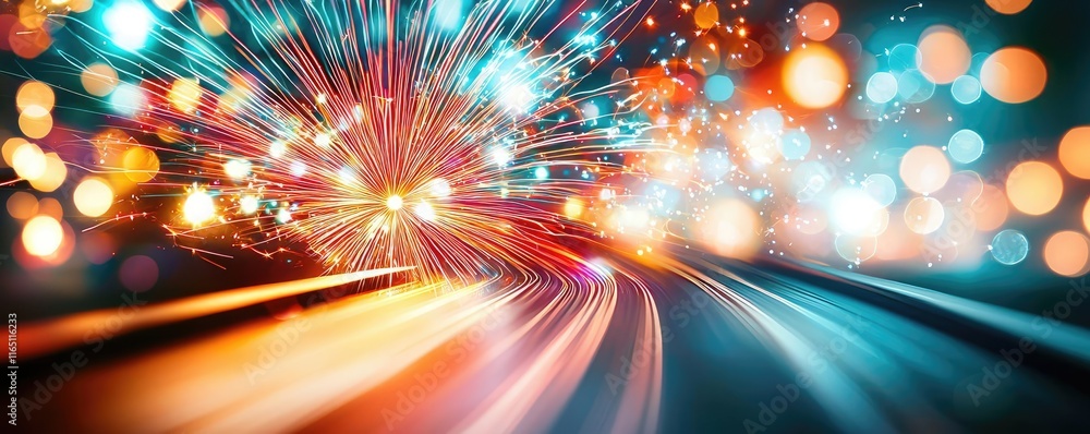 Poster fireworks abstract background idea. dynamic light trails showcasing vibrant colors in digital motion