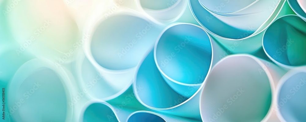 Poster Circles abstract background concept. Abstract circular patterns of blue tubes creating a soft, serene background.