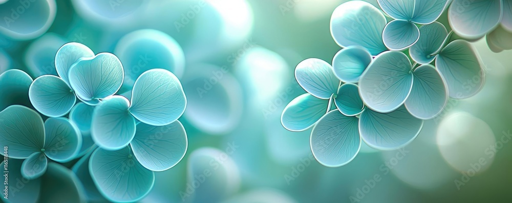 Poster circles abstract background concept. microscopic view of blue cells on a soft green background, high