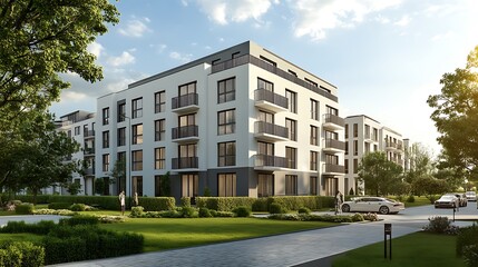 Modern Apartment Complex in a Lush Green Setting