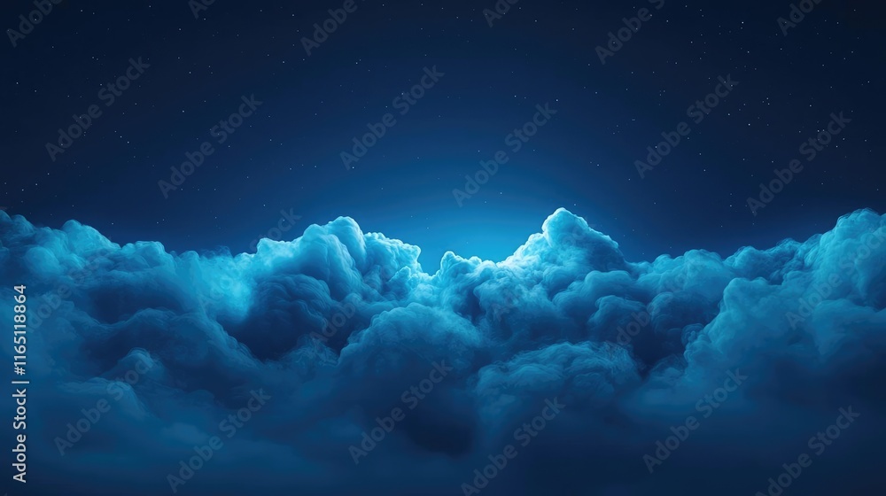 Aufkleber Cosmic abstract background idea. A serene view of soft, billowing clouds illuminated by a calming blue light.