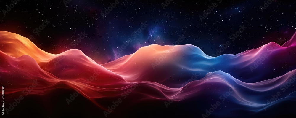 Poster Cosmic abstract background idea. A vibrant wave of colors blending seamlessly in an abstract composition.