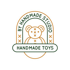 Simple Logo with Handmade toys by handmade studio icon. Simple Logo with Bear icon representing a plush toy for children-themed social media, app, and web design. Vector illustration