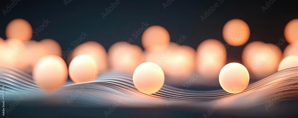 Poster Circles abstract background concept. Illuminated spheres over a smooth wave surface creating a serene atmosphere.