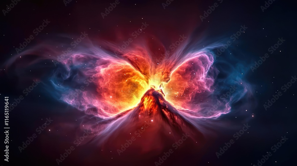 Aufkleber cosmic abstract background idea. a vibrant cosmic explosion resembling a butterfly in deep space.