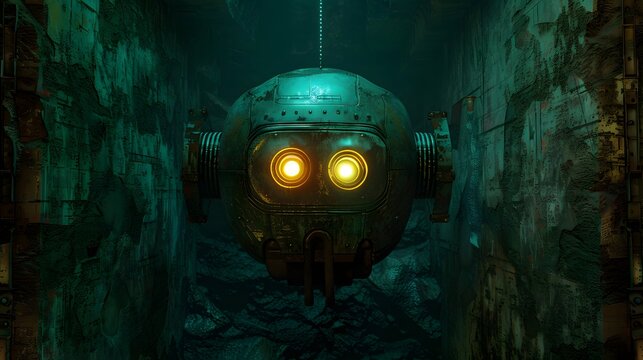 Luminous Humanoid Robot Unlocking Mysterious Glowing Artifact