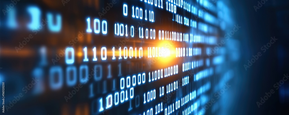 Aufkleber digital stream of light: abstract binary code flows in a dynamic, glowing stream, symbolizing data, 