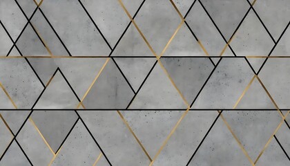 Abstract Grey Concrete Triangles with Gold Accents
