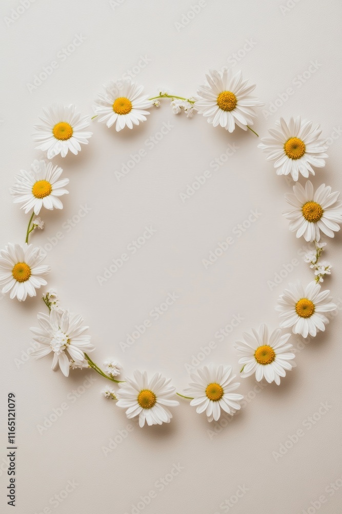 Poster minimalist daisy chain frame on neutral background for nature-themed design