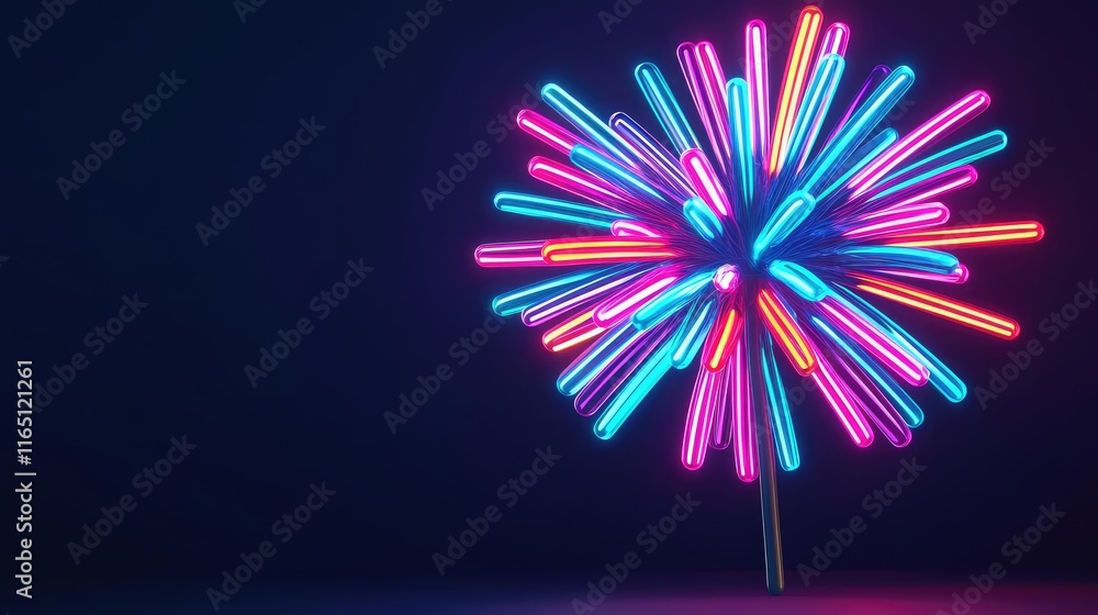 Poster Fireworks abstract background idea. Vibrant neon light explosion in colorful hues, creating a lively artistic effect.