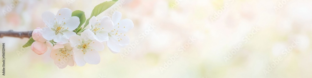 Poster delicate springtime flowering branch in soft focus