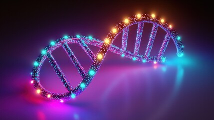 Colorful 3D representation of a DNA double helix structure.