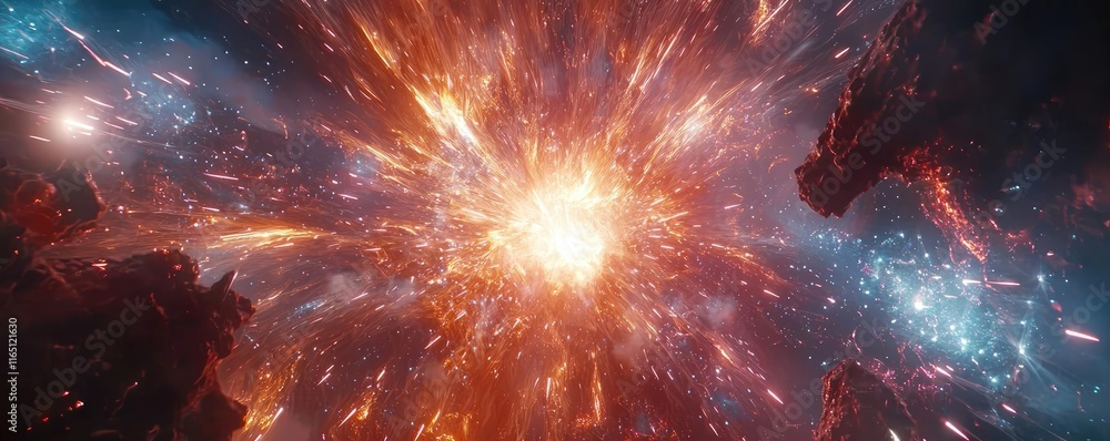 Poster Fireworks abstract background idea. A vibrant explosion of colors representing cosmic phenomena in the universe.