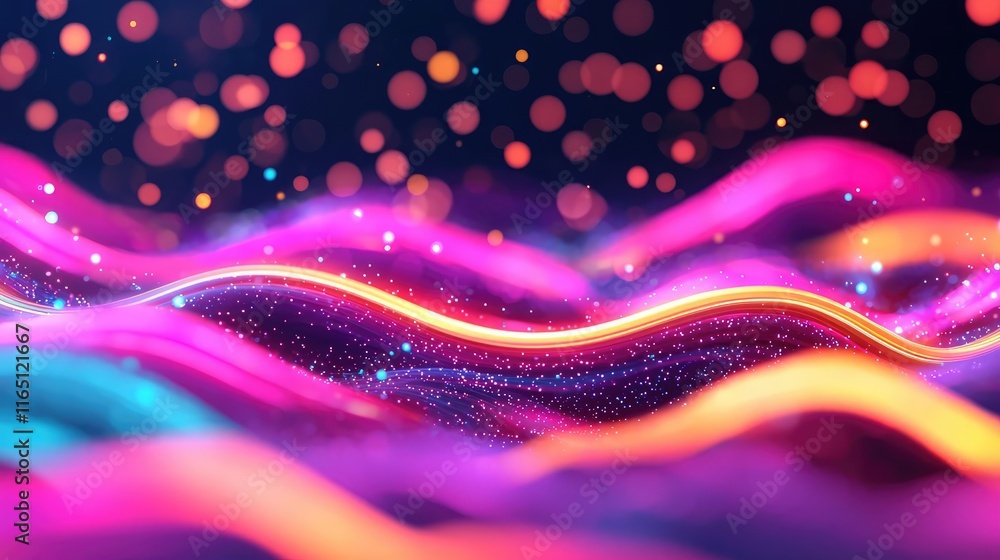 Poster Fireworks abstract background idea. Colorful abstract waves of light and particles creating a vibrant, dynamic background.