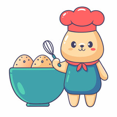 Easter bunny baking eggs kitchen cute cartoon colorful whimsical doodle style