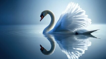 Fototapeta premium Elegant Swan Gliding on Calm Waters