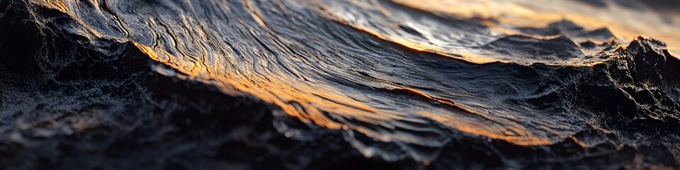 Fototapeta premium Wide shot of The Wave s intricate textures illuminated by golden hour light, with distant mesas and desert vegetation adding depth, in 4K resolution