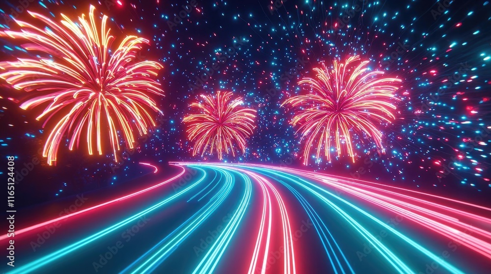 Poster fireworks abstract background idea. vibrant fireworks illuminate the night sky, creating a colorful 
