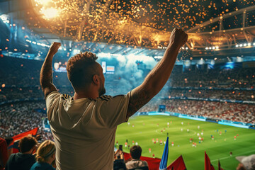 Exciting European football match with passionate spectators cheering in a vibrant stadium atmosphere