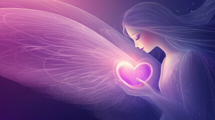 Ethereal Angel Holding Heart in Dreamy Atmosphere
