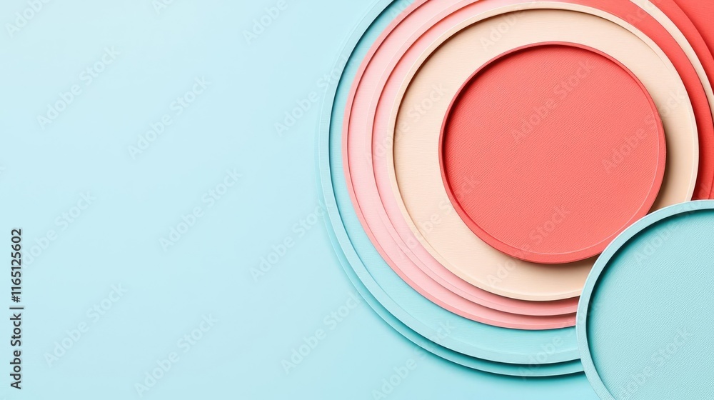 Aufkleber circles abstract background concept. colorful plates arranged in a modern design against a pastel ba