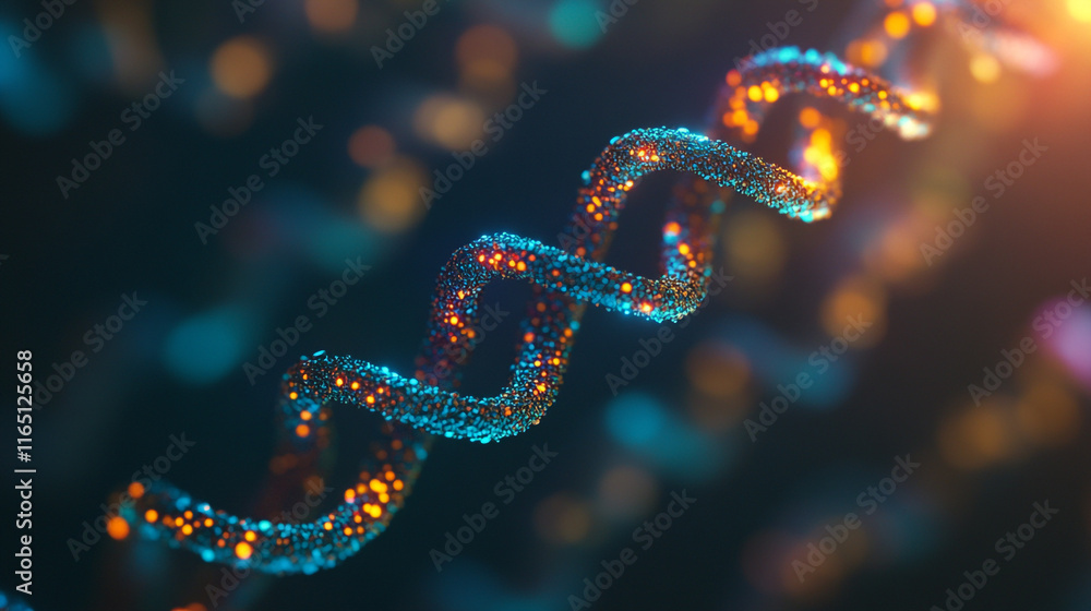 Poster stunning close-up view of a colorful dna helix in a futuristic setting during twilight