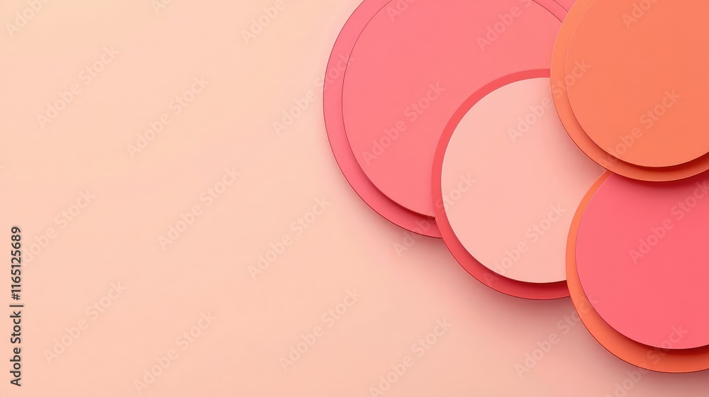 Poster Circles abstract background concept. Abstract composition featuring various circular shapes in shades of pink and peach.