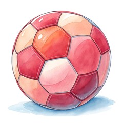 red and pink soccer ball watercolor illustration-watercolor illustration of a soccer ball featuring red and pink panels, blending sports themes with a creative and vibrant design.
