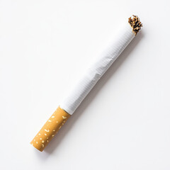 Close-Up View of a Cigarette on a White Background Highlighting the Tobacco and Paper Structure