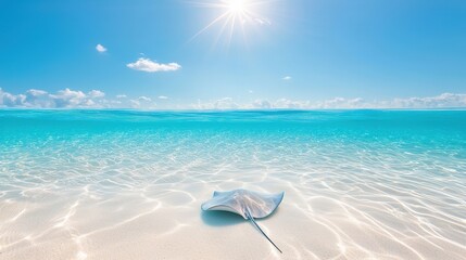 Tranquil Beach Scene with a Ray in Clear Water
