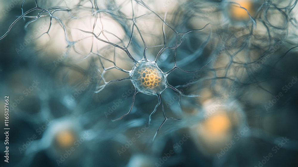 Leinwandbilder visualization of neuronal structure with glowing synapses in a micro environment