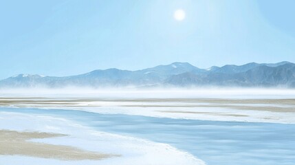 Fototapeta premium Serene Sunrise Misty Lake Mountains Winter Landscape