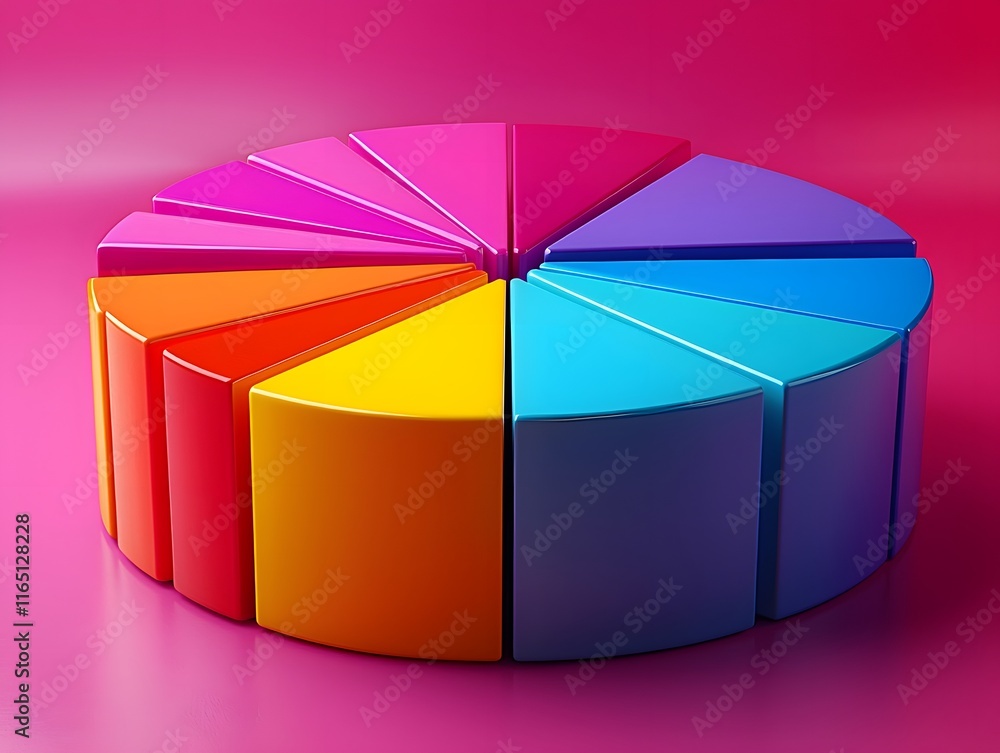 Poster vivid 3d floating pie chart with colorful data segment representation