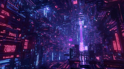Fototapeta premium Quantumpunk World: Futuristic Underground Lab Exploring Quantum Mechanics in 3D Render Concept Art