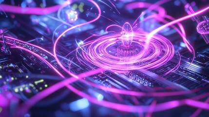 Cutting-Edge Quantum Laboratory Exploration in a Quantumpunk World - Futuristic 3D Render Concept Artwork