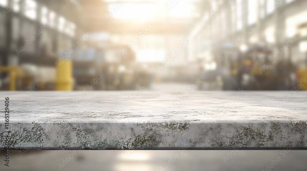 Aufkleber soft light over empty stone table in industrial factory setting