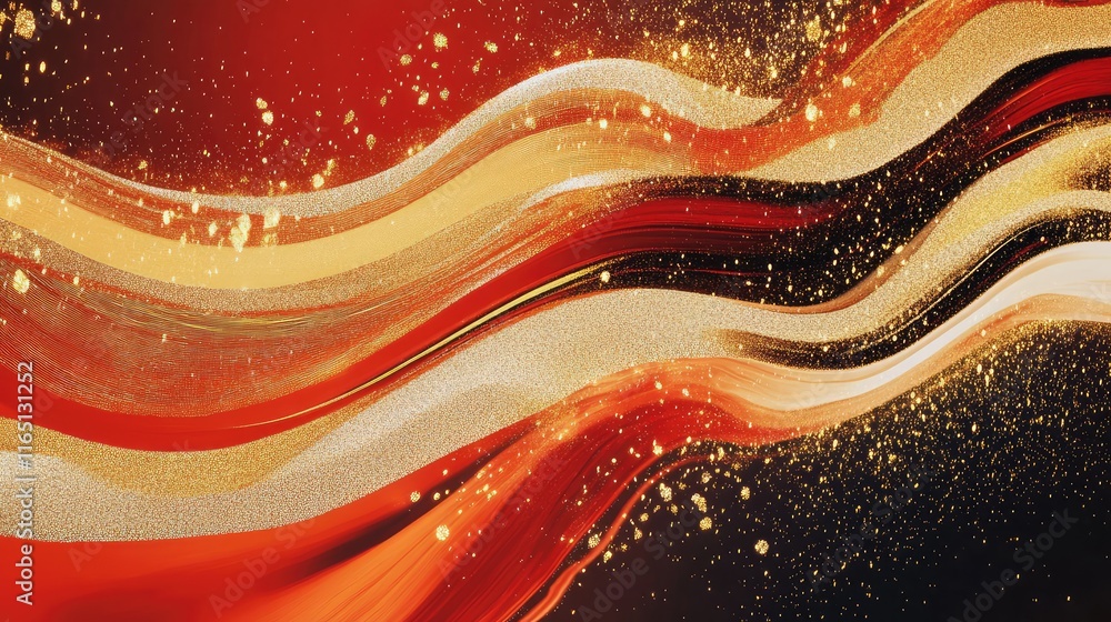 Aufkleber dynamic red and gold abstract graphics with flowing lines and sparkles, evoking festive new year ene